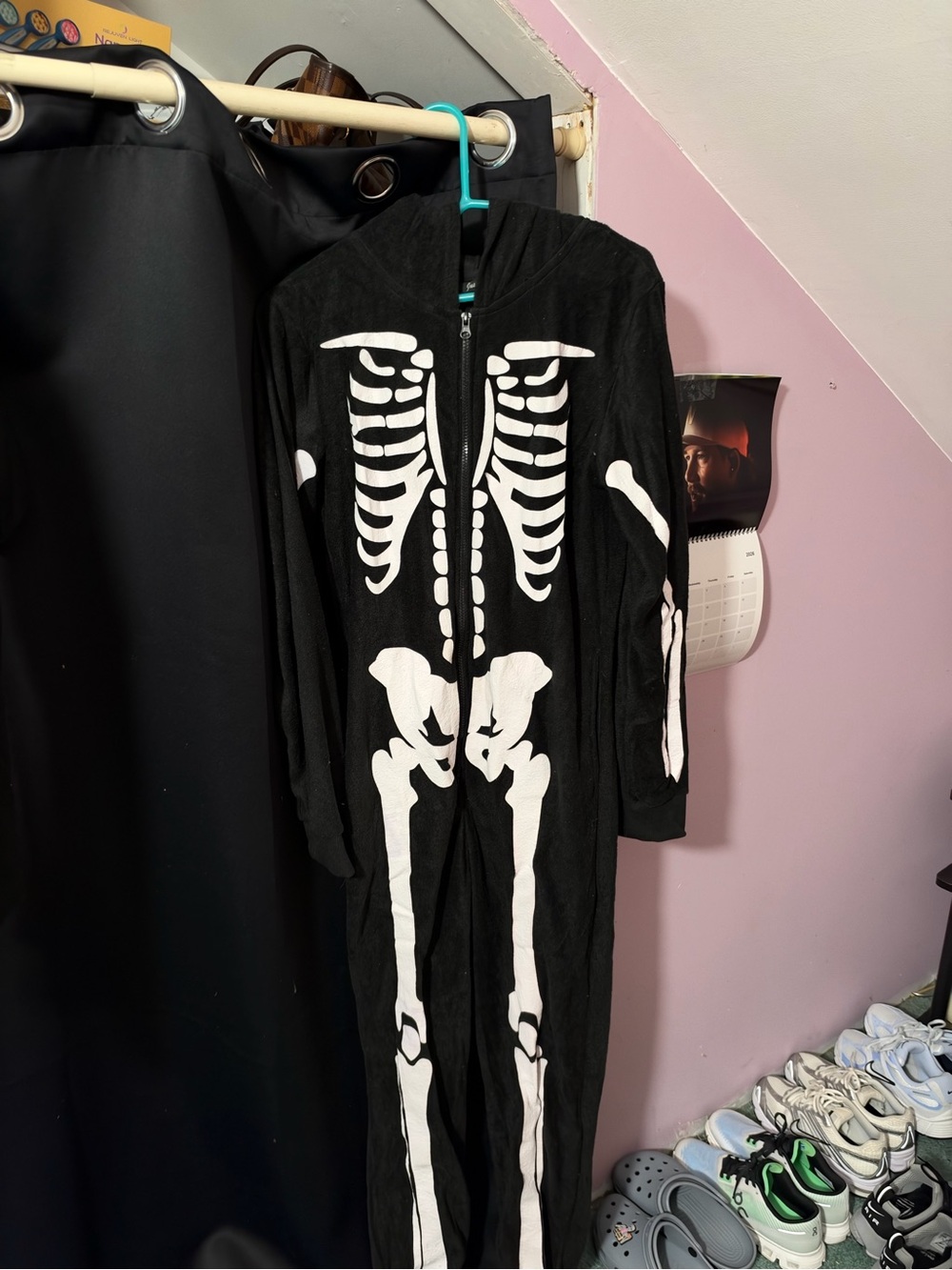 Womens Black Skeleton One-Piece Hoodie Jumpsuit